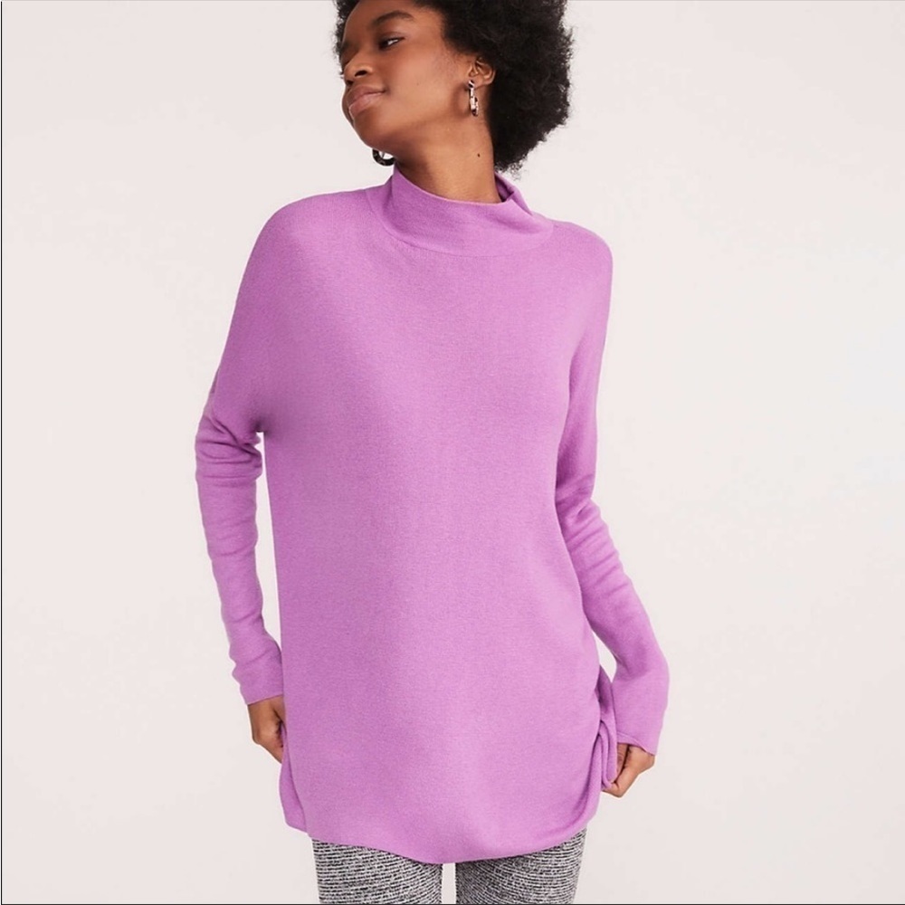 Lou & Grey Purple Mock Neck Tunic Sweater